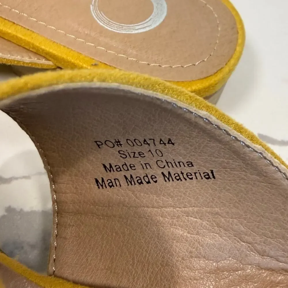 Women's Telulah Bow Slip On Flat Mules Yellow Faux Suede‎ Size 10